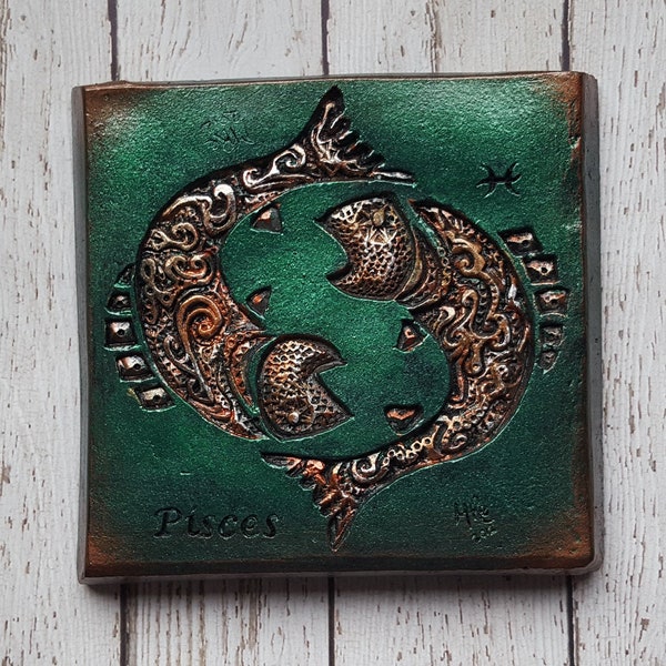 Pisces Astrology Gifts, Zodiac Sign, February March Birthday Horoscope Art Wall Plaque