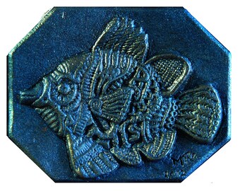 Fish Tile Bathroom Wall Decor, Little Blue Fish Stone Art