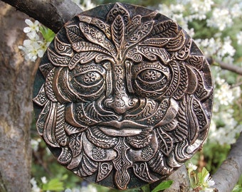 Green Man Art Plaque, Garden Sculpture Tree Spirit and Spring Solstice Gift