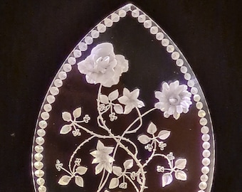 Etched Flowers Hand Carved Lucite Clear Acrylic Floral Design