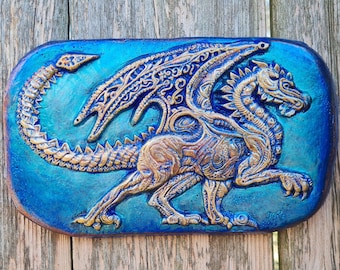 Dragon Sculpture Winged Dragon Decor, Garden Art Gifts, Stone Wall Plaque