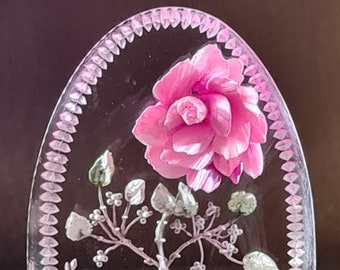 Miniature Pink Rose Hand Carved Lucite Etched Acrylic Floral Design Ornament