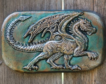 Dragon Sculpture Gift, Winged Fantasy Dragon Art for Garden Fence or Front Porch Decor