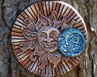 Sun and Moon Outdoor Wall Art, Whimsical Eclipse Garden Sculpture, Front Porch or Fence Decor