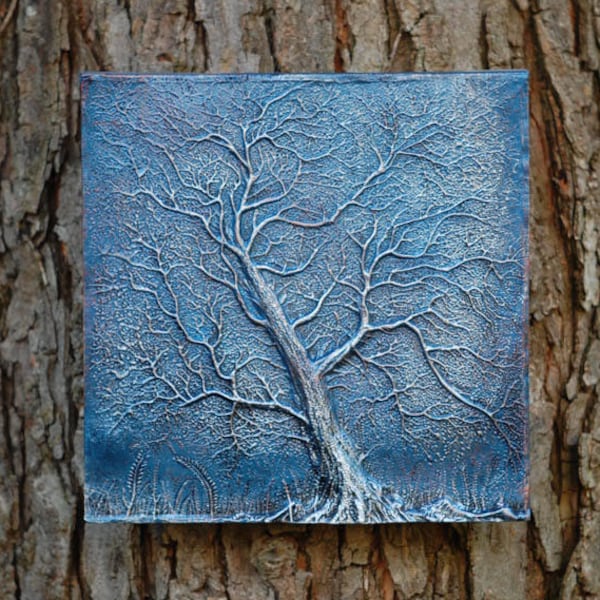 Winter Tree Sculpture, Garden Art Gifts, Tree Silhouette Plaque for Fence or Wall