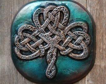 Celtic Knot Shamrock, Irish Gift, Irish Art Garden Gift, Irish Home Decor, Celtic Garden Ireland Stone Art Sculpture