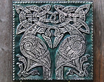 Peacock Wall Art Celtic Knot Stone, Bird Sculpture, Irish Garden Gifts, Outdoor Sculpture Book of Kells Art