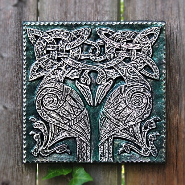 Peacock Wall Art Celtic Knot Stone, Bird Sculpture, Irish Garden Gifts, Outdoor Sculpture Book of Kells Art