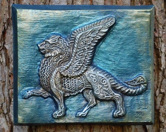 Sculpture de jardin en lion ailé, cadeaux de décoration intérieure italiens, Venise Italie Art du lion de Saint-Marc
