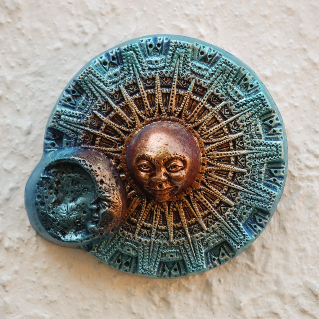 Sun and Moon Garden Art Outdoor Sculpture, Ecstatic Eclipse Wall Plaque