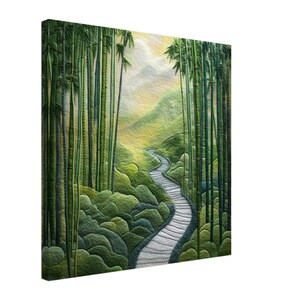 Bamboo Forest Path, Felt Artwork of Natural Scene, Textile Art Canvas Print