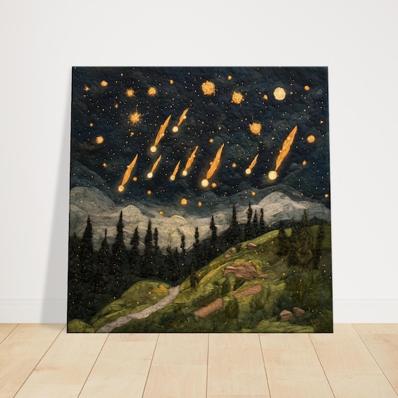 画材 Meteor Shower Meteor Shower Night, Felt Artwork of Falling Stars, Textile Art