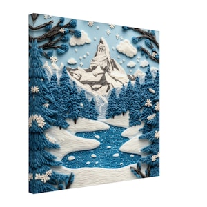Snowy Matterhorn, Felt Artwork of Alpine Mountain, Textile Art Canvas Print