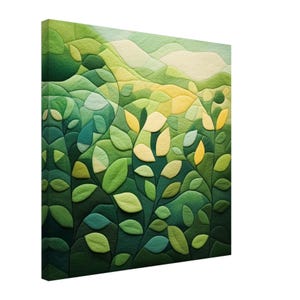 Paisaje verde, obra de fieltro de un paisaje verde, impresión en lienzo de arte textil