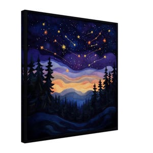 Sternenbilder bei Nacht, Waldbilder, Filzkunstwerk eines sternenklaren Himmels, Textilkunst auf Leinwand