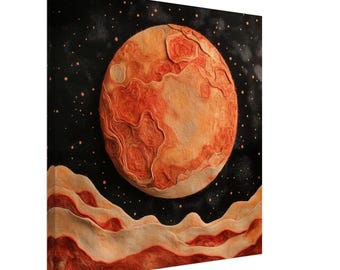 Marslandschap, vilten kunstwerk van planeet Mars, textielkunstcanvas