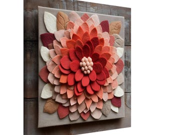 Warm Bloom Felt Art, Felt Artwork of a Layered Flower, Textile Art Canvas Print
