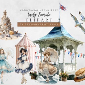 Victorian Seaside Clipart Bundle: Watercolor Beach Graphics (Digital Download PNGs)
