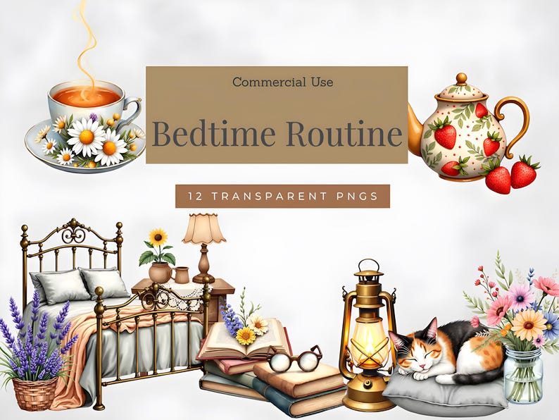 Bedtime Routine Clipart, Visual Schedule, Watercolor Graphics, Fun ...