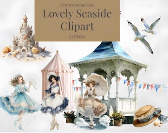 Viktorianische Küste Clipart Bundle: Aquarell Strand Grafiken (Digitaler Download PNGs)