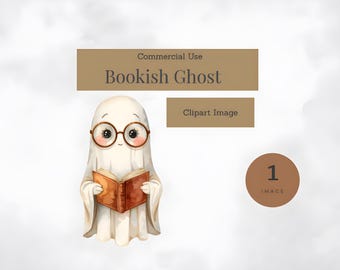 Bücherwurm Geist Clipart, Halloween Lese Geist PNG (digitaler Download)