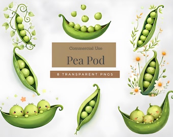 Pea Pod Clipart, Hand-Painted Style, Baby Shower Decor, Twins (Digital Download)