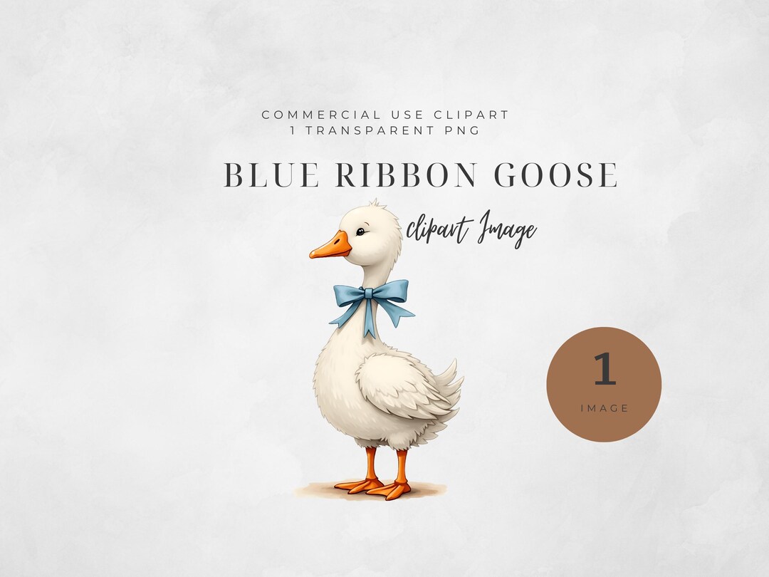 Watercolor Goose Clipart, Blue Ribbon, Cottagecore PNG (digital ...