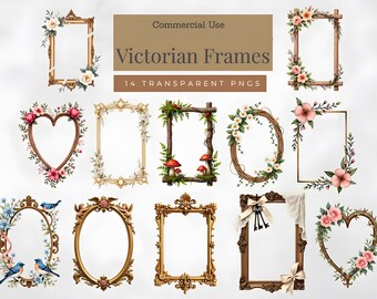 Victorian Floral Frames Clipart | Watercolor Rose PNG Bundle (Digital Download)