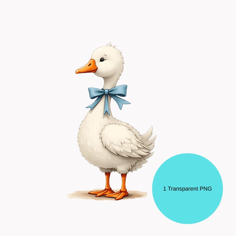 Watercolor Goose Clipart, Blue Ribbon, Cottagecore PNG (digital ...