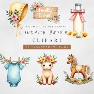 Watercolor Baby Shower Clipart: Cottagecore Nursery Decor (Digital Download
