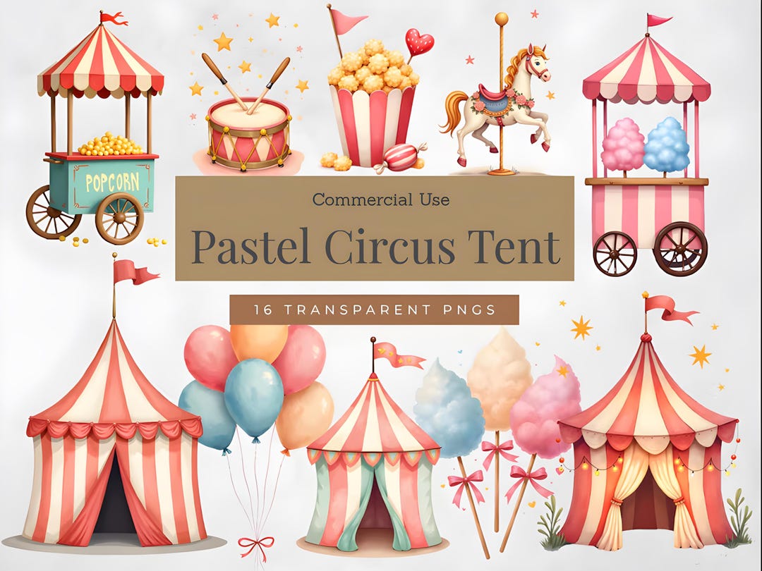 Pastel Circus Tent Clipart, Watercolor Carnival Graphics, Digital ...
