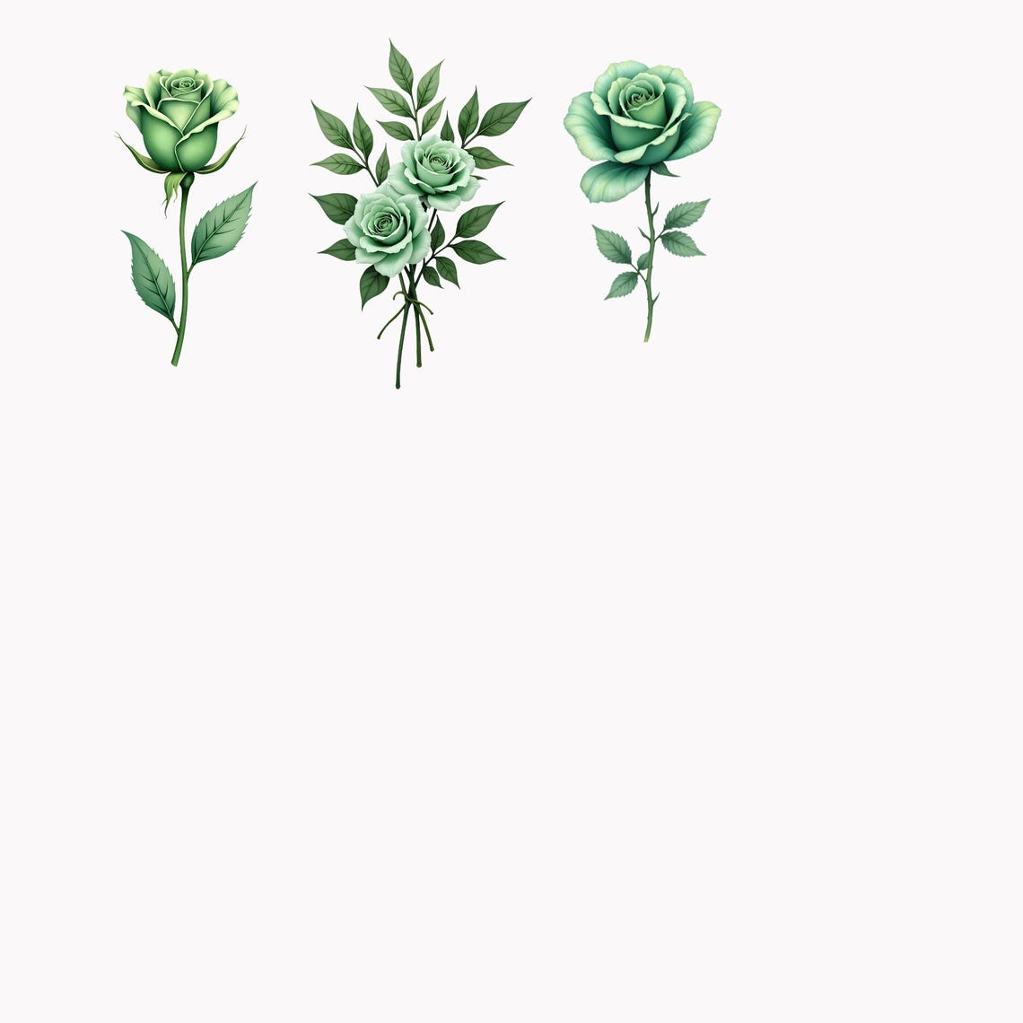 Emerald Green Roses Clipart, Watercolor Floral PNG, Wedding Bouquets ...