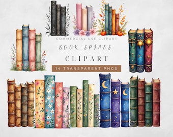 Watercolor Book Spine Clipart: Vintage Journal PNGs (Digital Download)