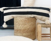 Moroccan POM POM Wool Pillow Cover - Extra Long in Black Bands