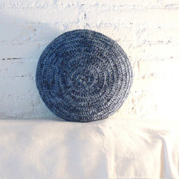 Round Pillow Crochet - Denim