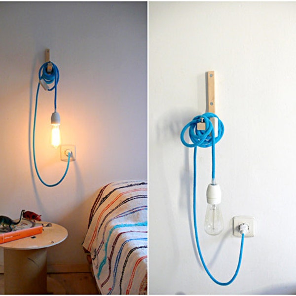 Textile cable lamp with switch and plug - blue