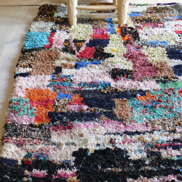 Vintage Moroccan Rag Rug - BOUCHEROUITE "squares"