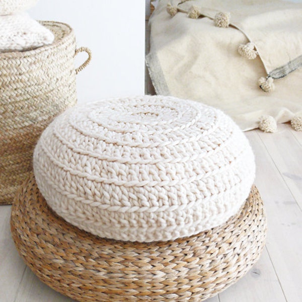 RESERVED for briahammelinteriors  - Crochet Floor Cushion thick wool - Natural undyed