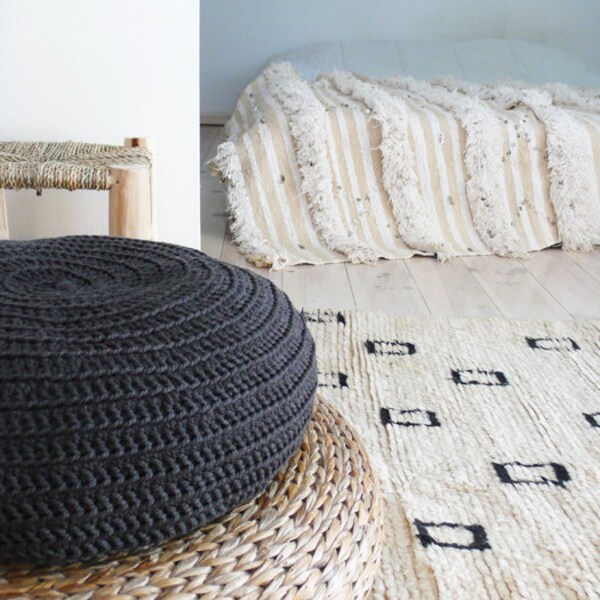 Floor Cushion Crochet - very dark gray