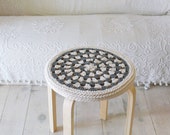 Crochet Stool Cover - greey and ecru