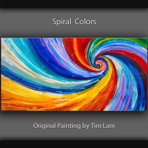 Sale Huge original Spiral art Abstract Painting Modern Impasto Texture canvas by Tim Lam 48" x 24"