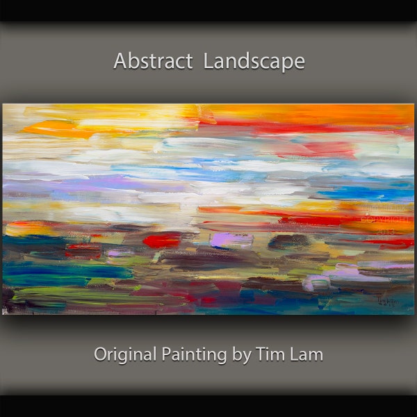 Original abstract painting huge art Modern decor Impasto Texture Acrylic Painting on gallery wrap canvas by Tim Lam 48" x 24"