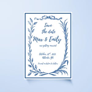Handwritten Save the Date Invitation Template wedding invitation blue and white