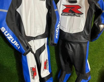 Suzuki GSX-R Leather Racing Suit – Custom Handmade Motorcycle Track Gear – CE Armored MotoGP-Style Race Suit – GSXR Biker Suit