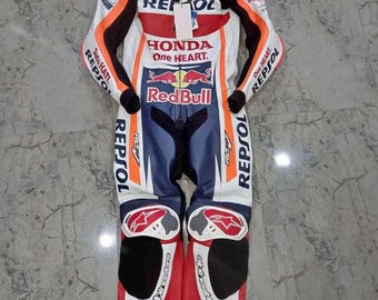 Honda Repsol läderracingställ – MotoGP banmotorcykelutrustning – Handgjord specialanpassad bikerställ – CE-bepansrad professionell racingställ