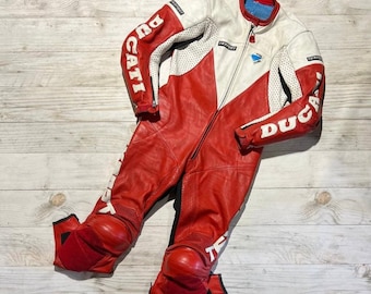 Ducati Vintage Leather Racing Suit – 90s Style Retro Motorcycle Gear – CE Armored Biker Suit – Handmade Custom Ducati Track Leathers