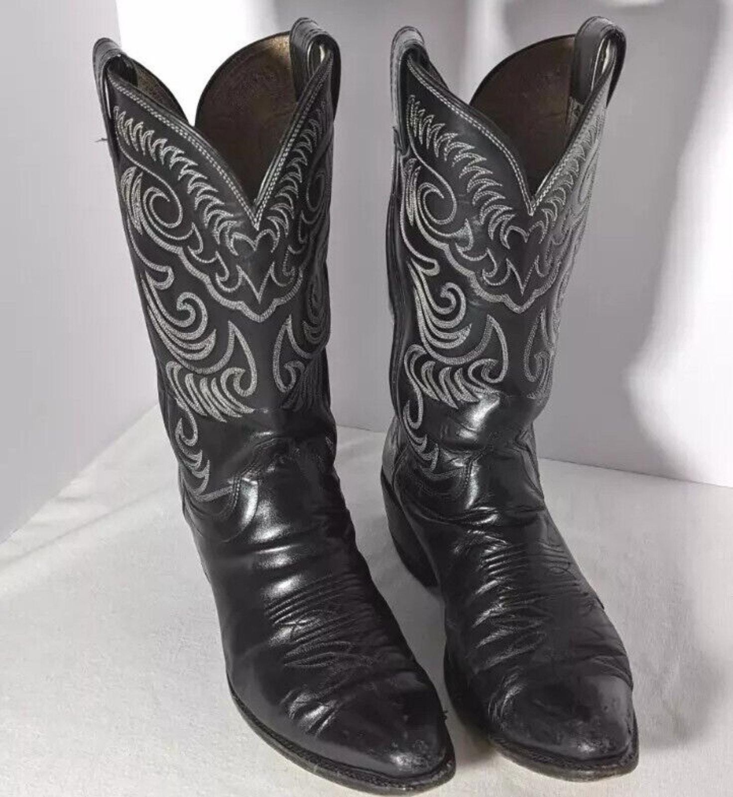 Cats Paw Vintage Western Cowboy Boots Black Leather Pull On Riding Italy 10 1/2 Cats Paw Cowboy Boots - Etsy main image 2
