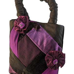 Designer evening bag crazy Quilted Purples.Holds Phone 6"X5.5" X1" Button + Loop