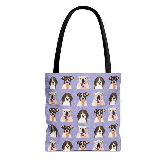 Purple Dog Tote Bag Cute Pet Lover Shoulder Bag, Animal Print