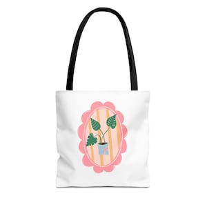 Vintage Modern Pink Monstera Houseplant Tote Bag, Plant Lover Gift, Botanical Print Market Bag, Reusable Shopping Bag, Eco-Friendly
